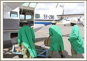 Boarding the plane to fly to Tsavo